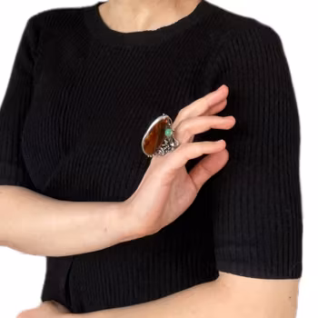 Huge handmade silver ring with natural amber and agate unique design 23g