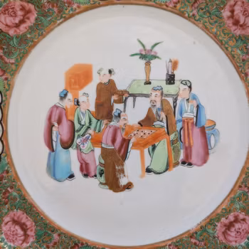 Chinese Antique Rose Mandarin Porcelain Plate, 19th c #2279