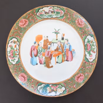 Chinese Antique Rose Mandarin Porcelain Plate, 19th c #2279