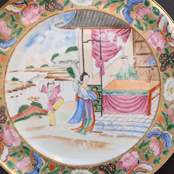 Chinese Antique Rose Mandarin Porcelain Plate, 19th c #2281