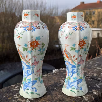 Chinese Antique pair of  famille rose vases, Yongzheng / Qianlong, 18th c #2297 & #2298