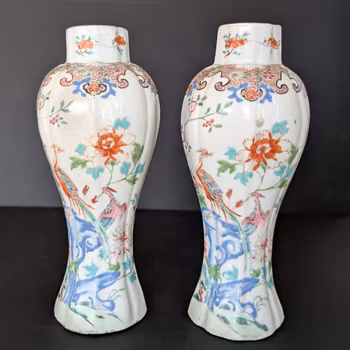 Chinese Antique pair of  famille rose vases, Yongzheng / Qianlong, 18th c #2297 & #2298