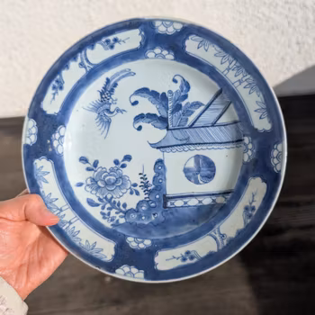 Chinese Antique blue and white porcelain plate, 18th C Yongzheng / Qianlong period 凤求凰 #2305