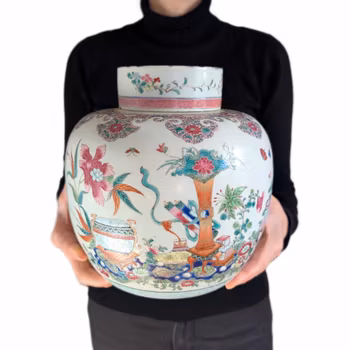 Chinese antique ginger jar with lid, hundreds antiques, Late Qing Dynasty 19th century #2309