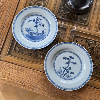 Two Chinese antique porcelain underglazed blue and white plates, Qianlong, 18th c #2312 & 2313