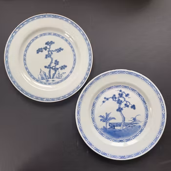 Two Chinese antique porcelain underglazed blue and white plates, Qianlong, 18th c #2312 & 2313