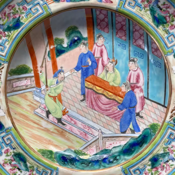 Chinese Antique Rose Mandarin Porcelain Plate, 19th c #2318