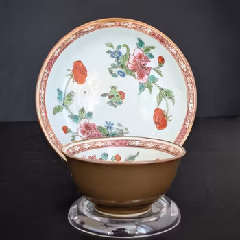 Chinese antique batavia brown teacup and saucer, Qianlong period #2320