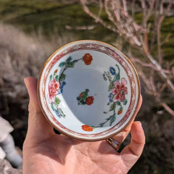 Chinese antique batavia brown teacup and saucer, Qianlong period #2320