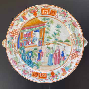 Chinese antique rose mandarin warming plate, 19th century  #2322