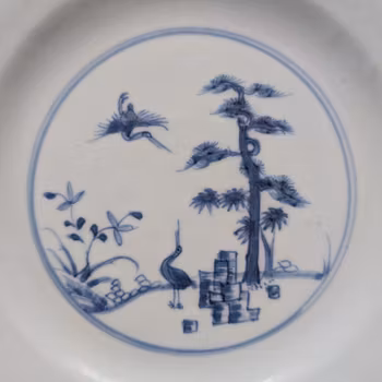 Chinese antique blue and white porcelain plate, Qianlong, 18th c #2327 松鹤延年