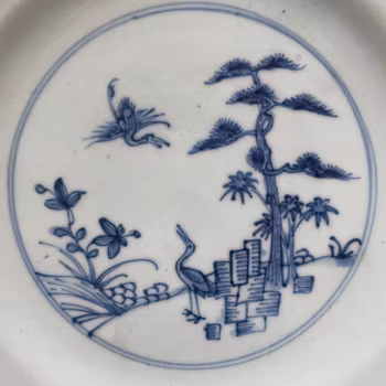 Chinese antique blue and white porcelain plate, Qianlong, 18th c #2328 松鹤延年