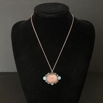 Chinese antique filigree enamel handmade gilded silver with Rose Quartz  pendant #2330