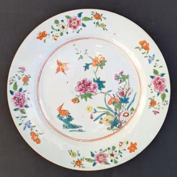 Chinese antique porcelain famille rose plate, Qianlong, 18th c #2232