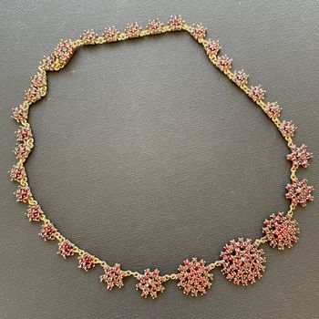 Antique Garnet Bohemian Handmade Star / Floral Necklace 30g 45m #2336