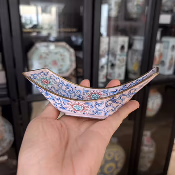 A pair of Chinese Vintage Canton Hand Painted Enamel Tea Boats , 20th c #2350,#2351
