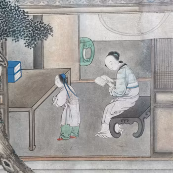 Chinese Antique gouache painting. Qing Dynasty, 19th century #2353