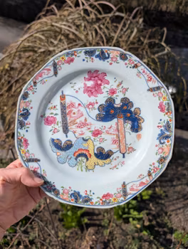 Chinese antique porcelain tobacco leaf plate, Qianlong, 18th c #2360