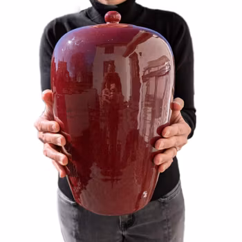 Chinese Antique sang de boeuf / ox blood glazed lidded jar Qing Dynasty 19th c #2368