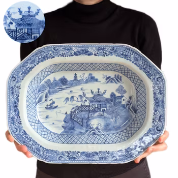 Chinese Antique Blue and White Porcelain Deep Platter, Qianlong period #2381
