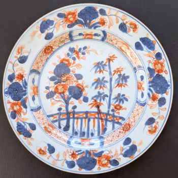 Chinese Antique porcelain plate with flowers and bamboo , Qianlong period, 18th c #2385