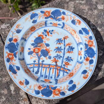 Chinese Antique porcelain plate with flowers and bamboo , Qianlong period, 18th c #2385