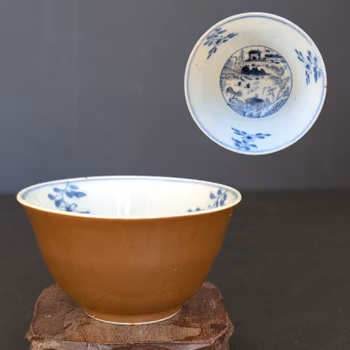 Chinese antique teacup, batavia brown, Yongzheng / Qianlong period #2392