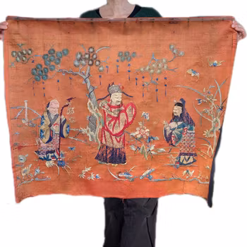 Chinese Antique silk embroidery, Fu Lu Shou, Qing Dynasty #2519