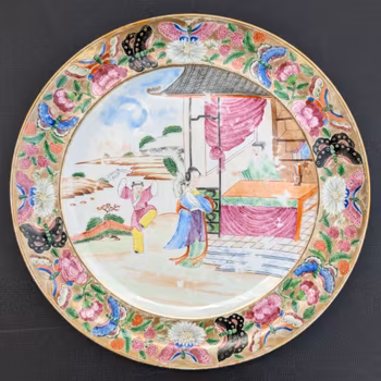 Chinese Antique Rose Mandarin Porcelain Plate, 19th c #2282