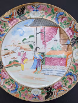 Chinese Antique Rose Mandarin Porcelain Plate, 19th c #2282