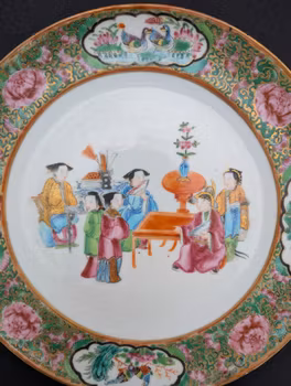 Chinese Antique Rose Mandarin Porcelain Plate, 19th c #2280