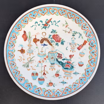 Chinese antique famille rose charger antique objects Guangxu period , Late Qing #2539