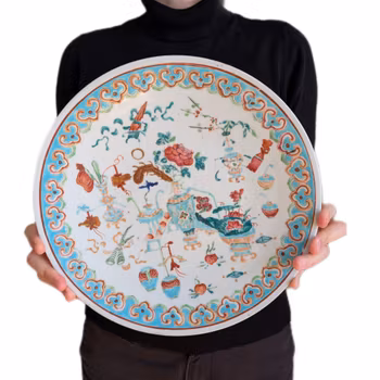 Chinese antique famille rose charger antique objects Guangxu period , Late Qing #2539
