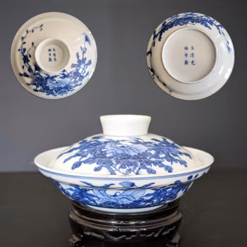 Chinese antique blue and white lidded bowl, Guangxu Mark & Period #2558