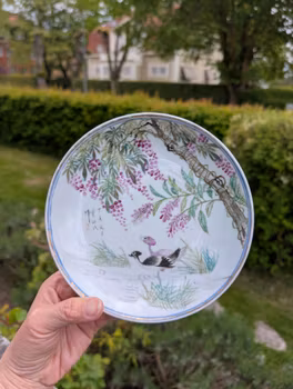 Chinese antique Qianjiang Cai dish with ducks, Guangxu Mark & Period #2560