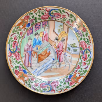 Chinese Antique Rose Mandarin Porcelain dish, 19th c #2561