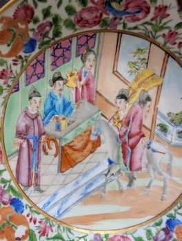 Chinese Antique Rose Mandarin Porcelain dish, 19th c #2561