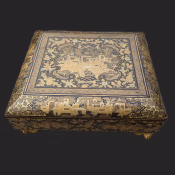 Chinese Antique19th Century Lacquer Box On Paw Feet #2562
