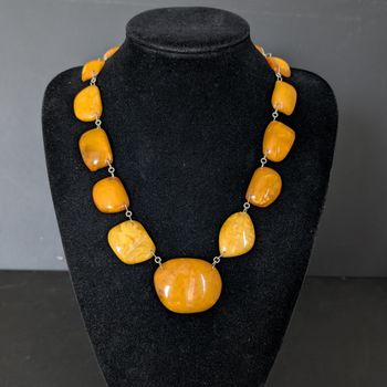 Vintage Natural Amber Necklace Baltic Amber Egg Yolk Butterscotch Huge 55g #2569