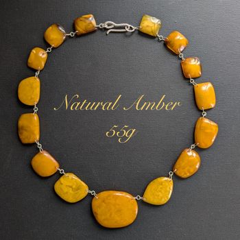 Vintage Natural Amber Necklace Baltic Amber Egg Yolk Butterscotch Huge 55g #2569