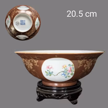 Chinese Antique brown ground klapmuts bowl, Qianlong Mark & Period #2571