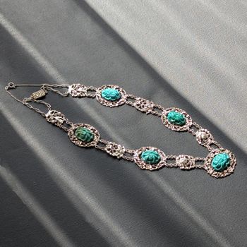 Chinese antique sterling silver and hand carved turquoise stones, early 20th c, #2577