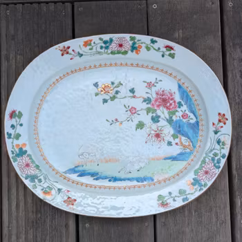 Chinese antique platter in famille rose, Qianlong period 18th c #2580