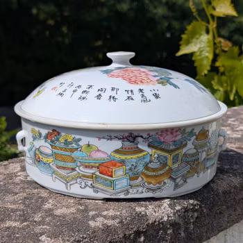 Chinese Antique porcelain food pot with hundreds antiques, Dated & Signed year 1896 许品衡#2590