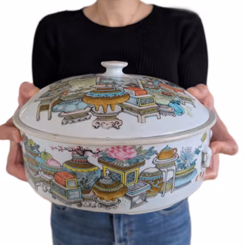 Chinese Antique porcelain food pot with hundreds antiques, Dated & Signed year 1896 许品衡#2590