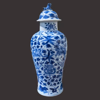 Chinese Antique blue and white lidded vase with dragons, Late Qing Dynasty #2591