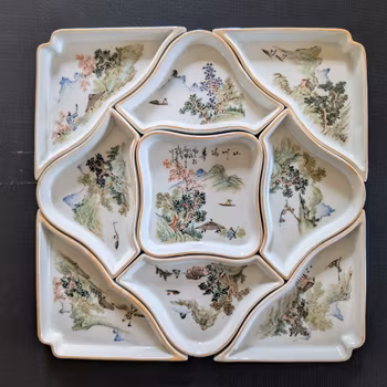 Chinese Antique / Vintage porcelain cabaret sweet meet dishes, Mid 20th c #2592