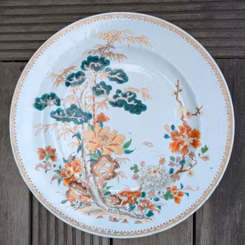 Chinese Antique Charger, Three Friends of Winter 岁寒三友 18th C Yongzheng / Qianlong period #2593