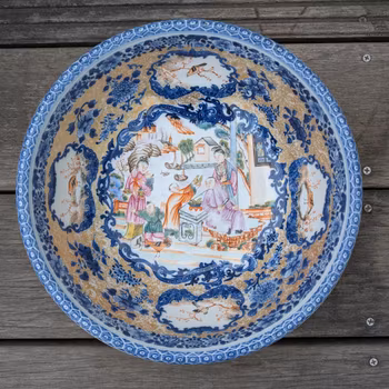 Chinese Antique China Trade washup basin with mandarin decoration, Qianlong 18th c #2595