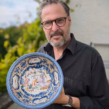 Chinese Antique China Trade washup basin with mandarin decoration, Qianlong 18th c #2595